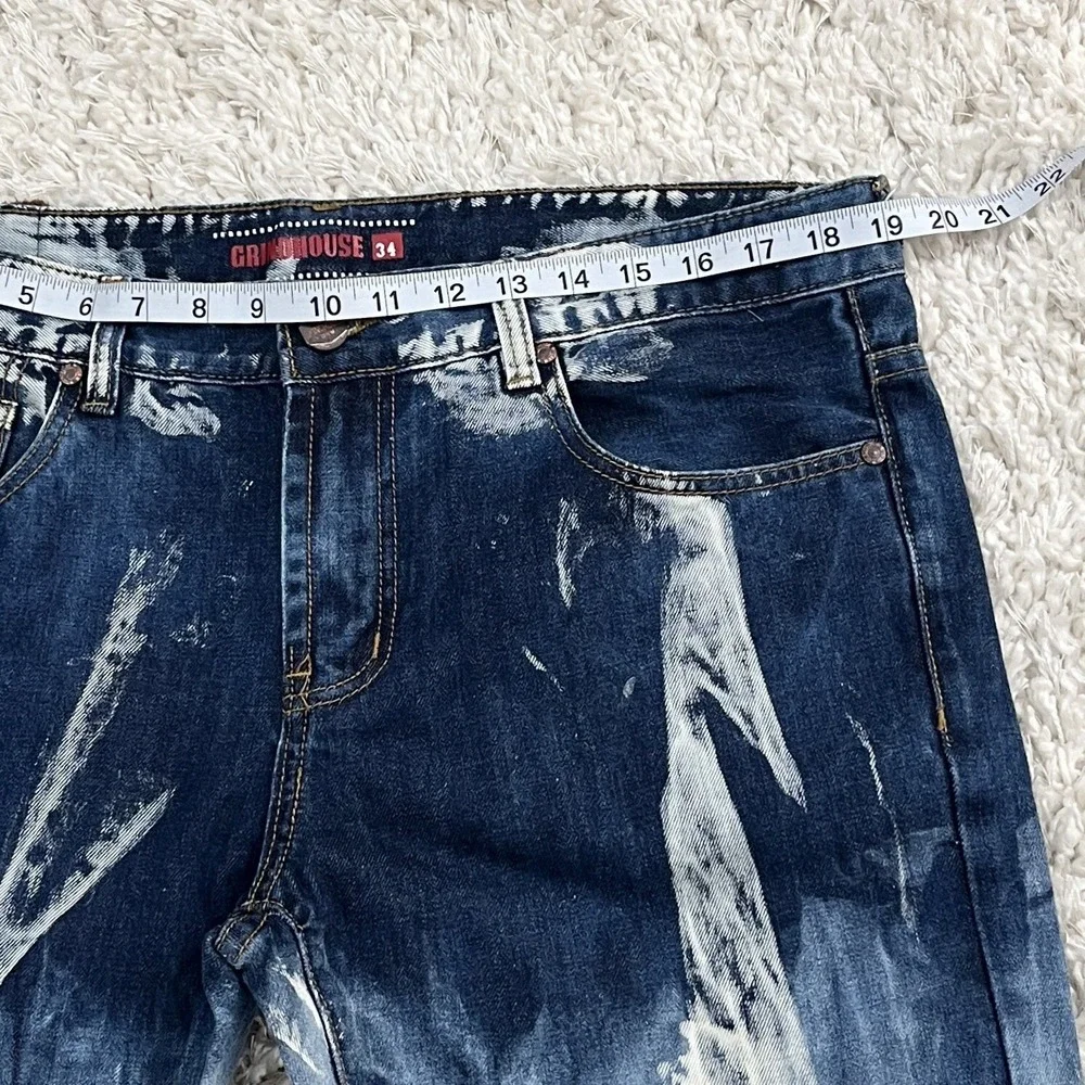 Grindhouse Jeans Dark Blue Acid Wash Relaxed Straight Moto Measures 38x32 **
